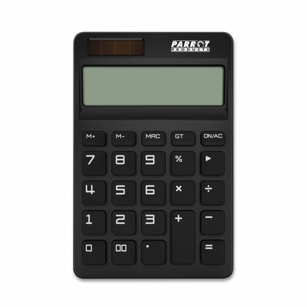 Parrot Products 12-Digit Desktop Calculator Black Dual Power