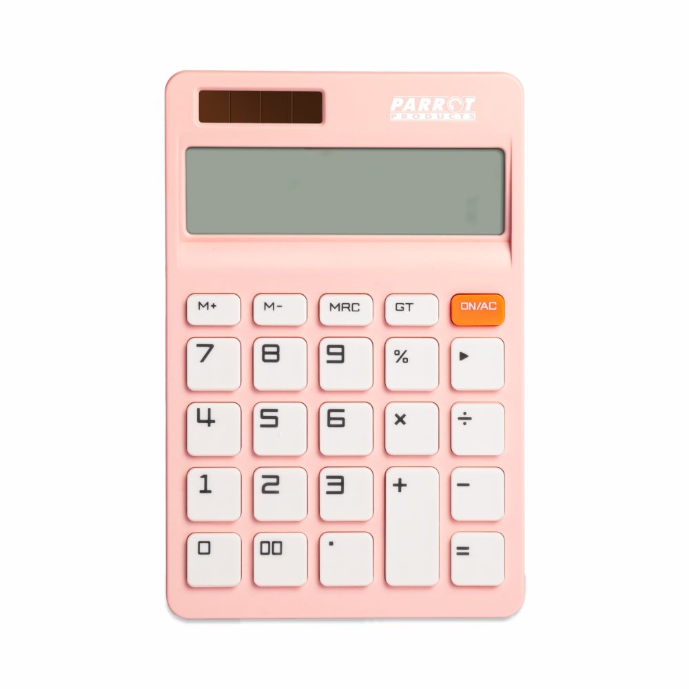 Parrot Products 12-Digit Desktop Calculator Pink Dual Power
