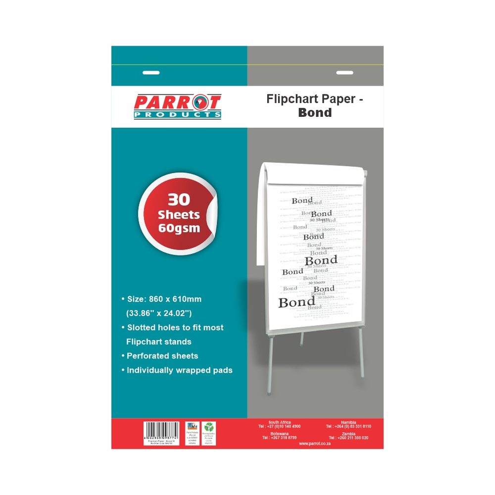 Parrot Products FLIPCHART PAPER BOND 30 SHEETS 860*610MM