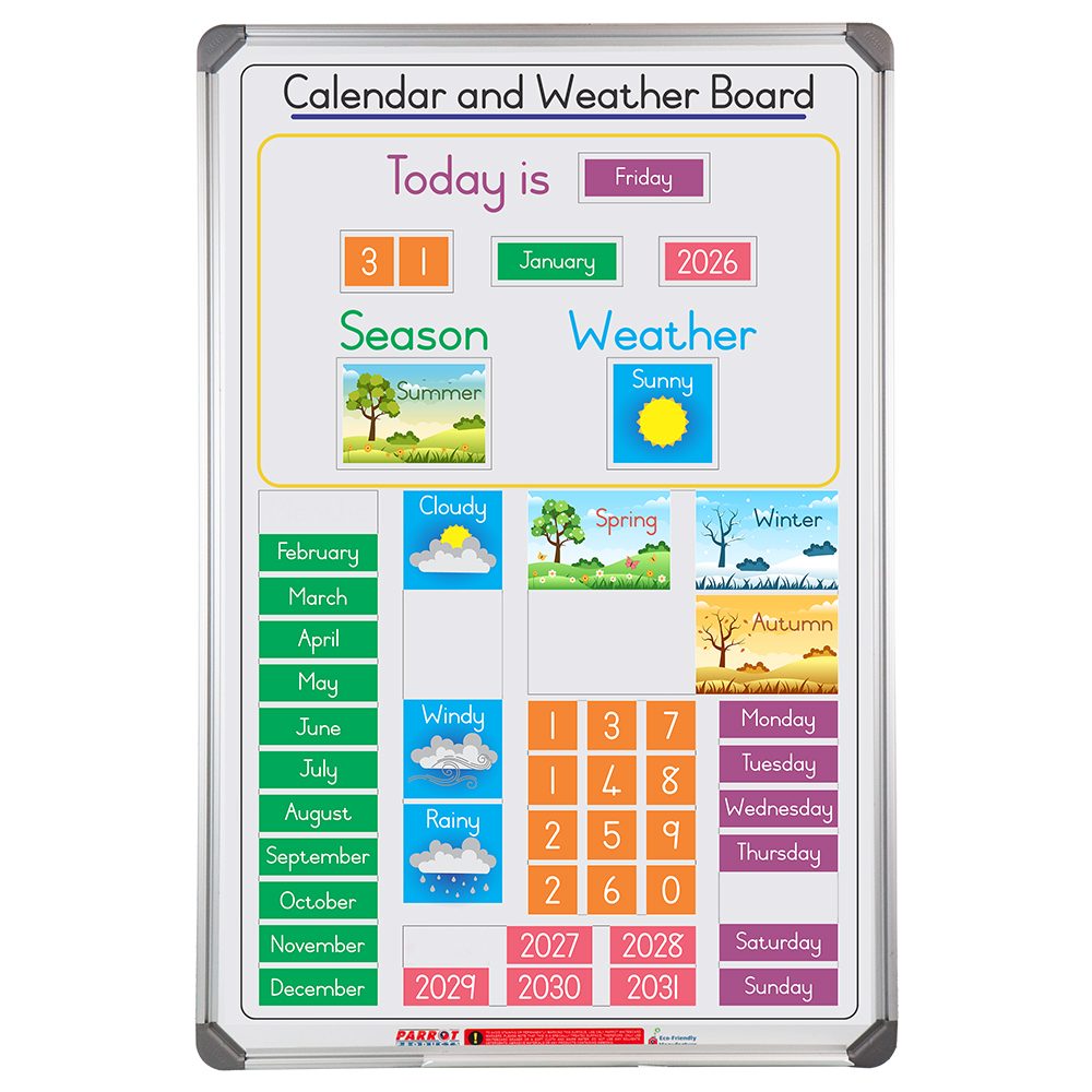 Parrot Products Calendar And Weather Board Slimline Magnetic 900*600mm
