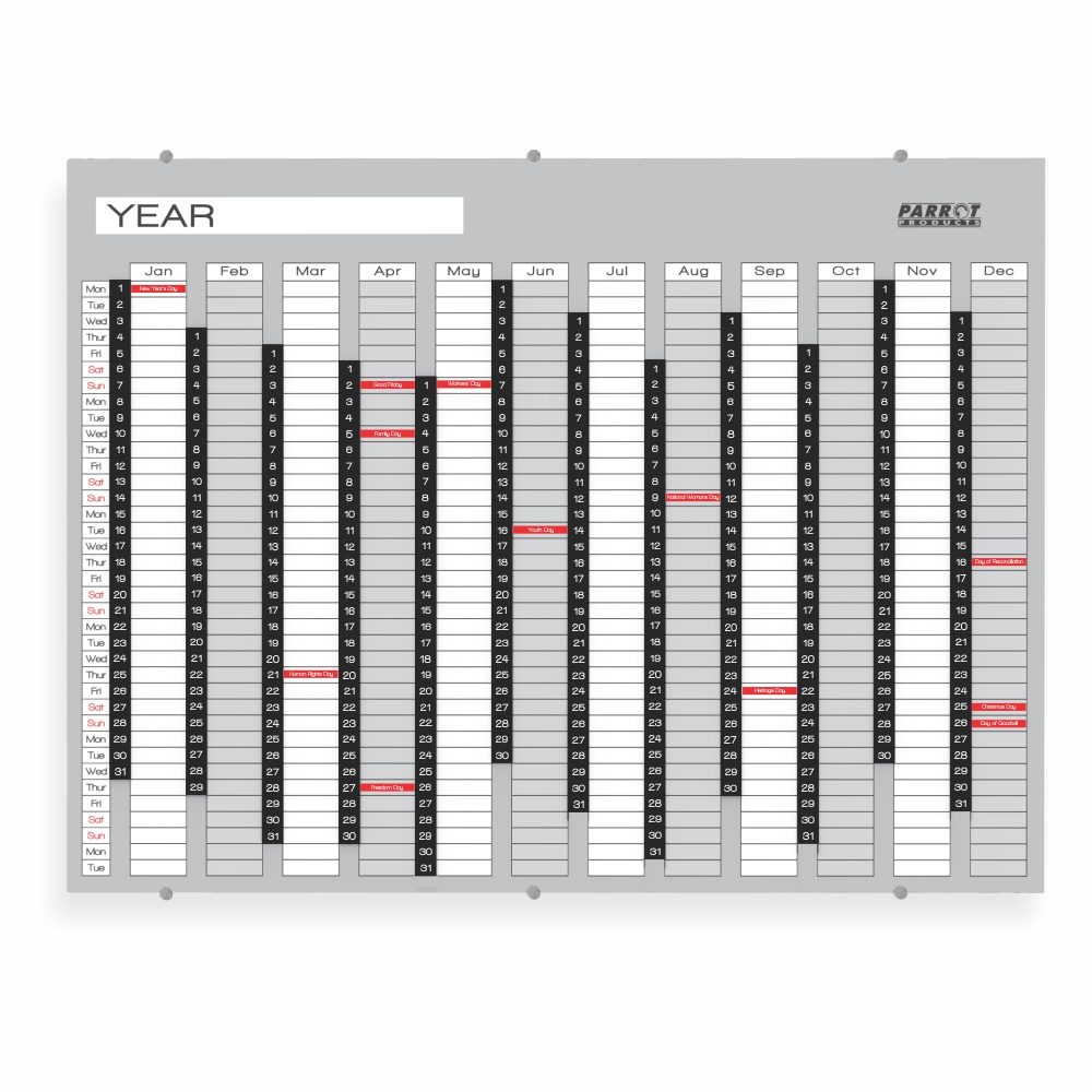 Parrot Products Year Planner Glass Non-Magnetic 1200*900mm