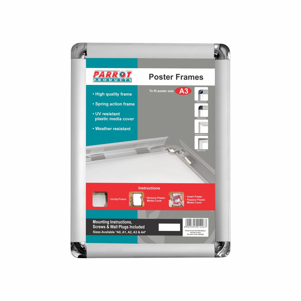 Parrot Products Poster Frame (A3 - 480*360mm - Chrome Corner)