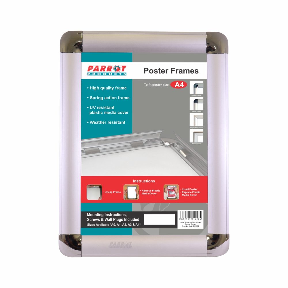Parrot Products Poster Frame (A4 - 360*270mm - Chrome Corner)
