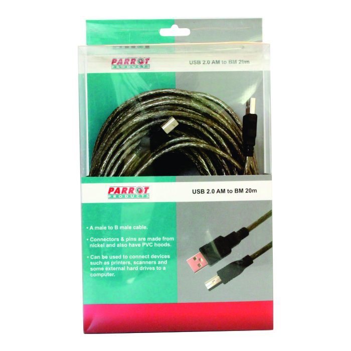Parrot Products USB 2.0 AM To BM 20 Meters