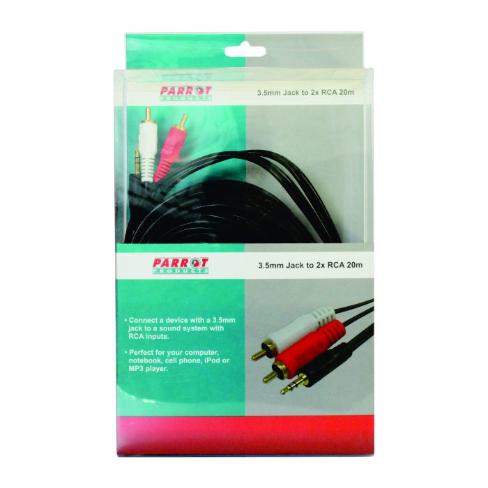 Parrot Products 3.5mm Audio Jack To Two Male RCA Connectors Cable (20 Meters)
