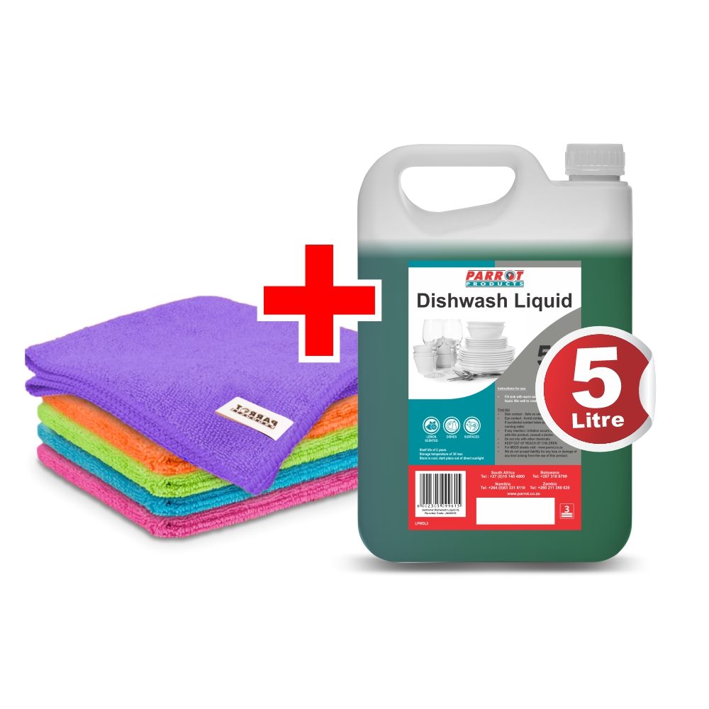 Parrot Products 5l Dishwash & Microfibre cloths