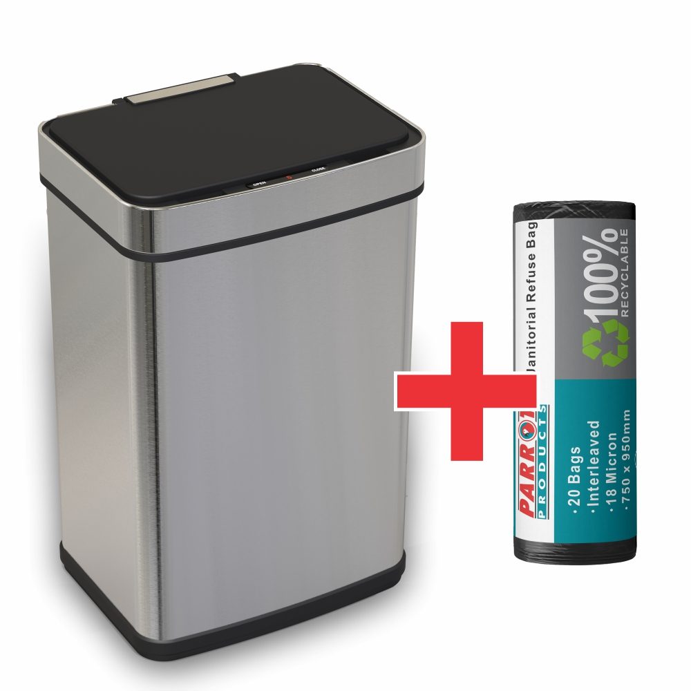 Parrot Products Janitorial Touchless Bin + Refuse Bags (JA0801 + JA0402R)