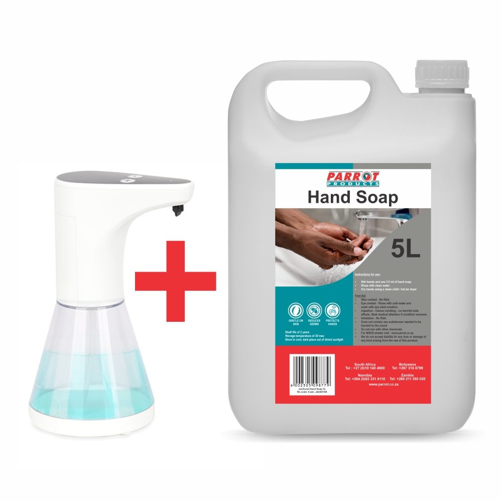 Parrot Products Janitorial Desktop Soap Dispenser + Hand Soap (JA0502DG + JA0401HS)