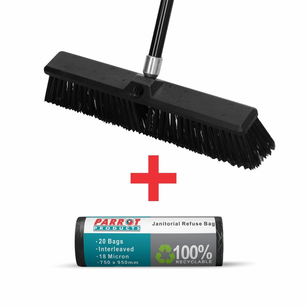 Parrot Products Janitorial Yard Broom + Refuse Bags (JA0103 + JA0402R)
