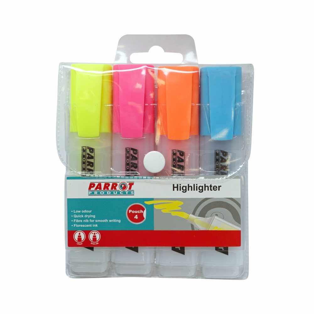 Parrot Products Highlighter Marker Pouch 4 (Yellow - Pink - Blue - Orange)