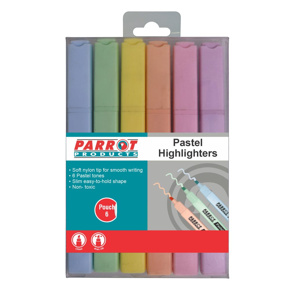 Parrot Products Marker Highlighter Pastel Assorted Pouch 6