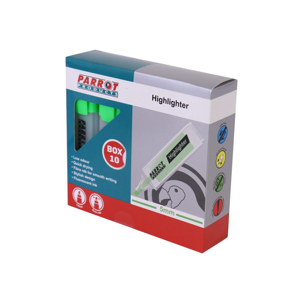 Parrot Products Highlighter Marker Box (10 Markers - Green)