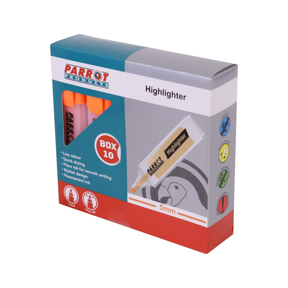 Parrot Products Highlighter Marker Box (10 Markers - Orange)
