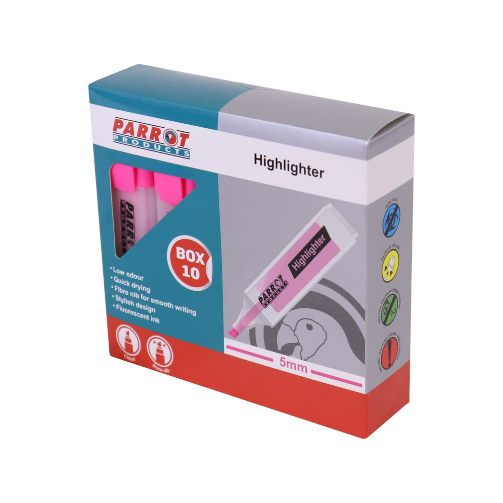 Parrot Products Highlighter Marker Box (10 Markers - Pink)