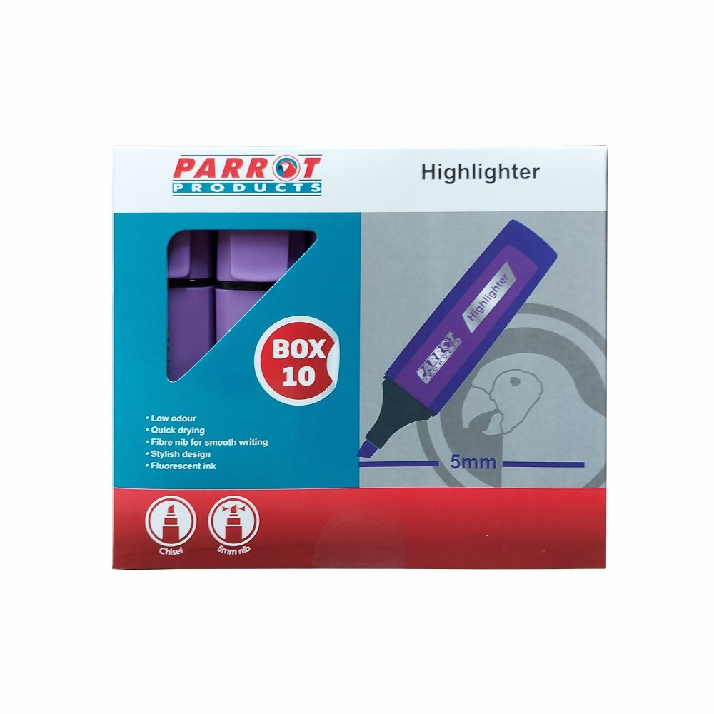 Parrot Products Highlighter Marker Box (10 Markers - Purple)