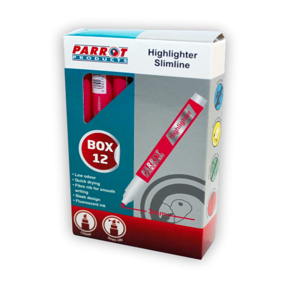 Parrot Products Highlighter Marker Slimline (Box of 12 - Pink)