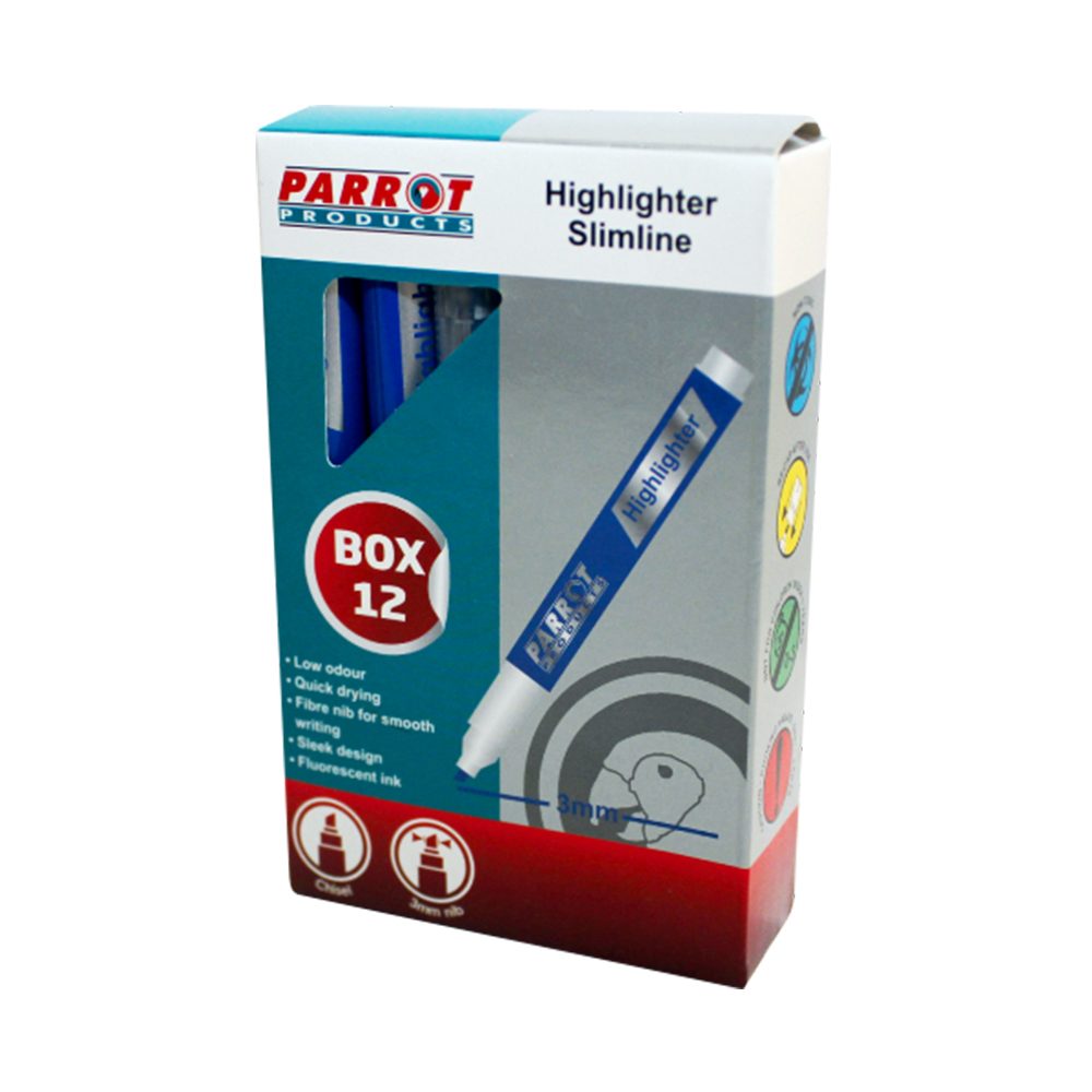 Parrot Products Highlighter Marker Slimline (Box of 12 - Blue)
