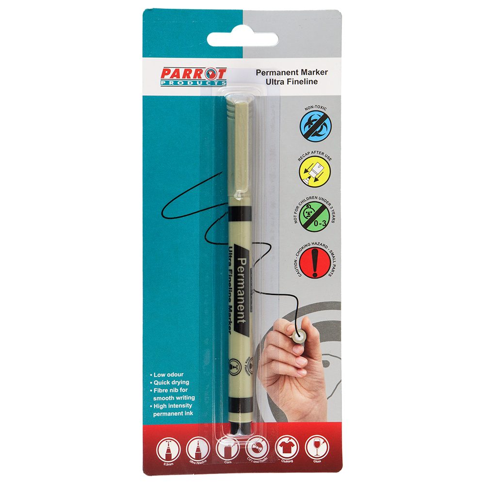 Parrot Products Permanent Marker Ultra Fine line (Black - Carded)