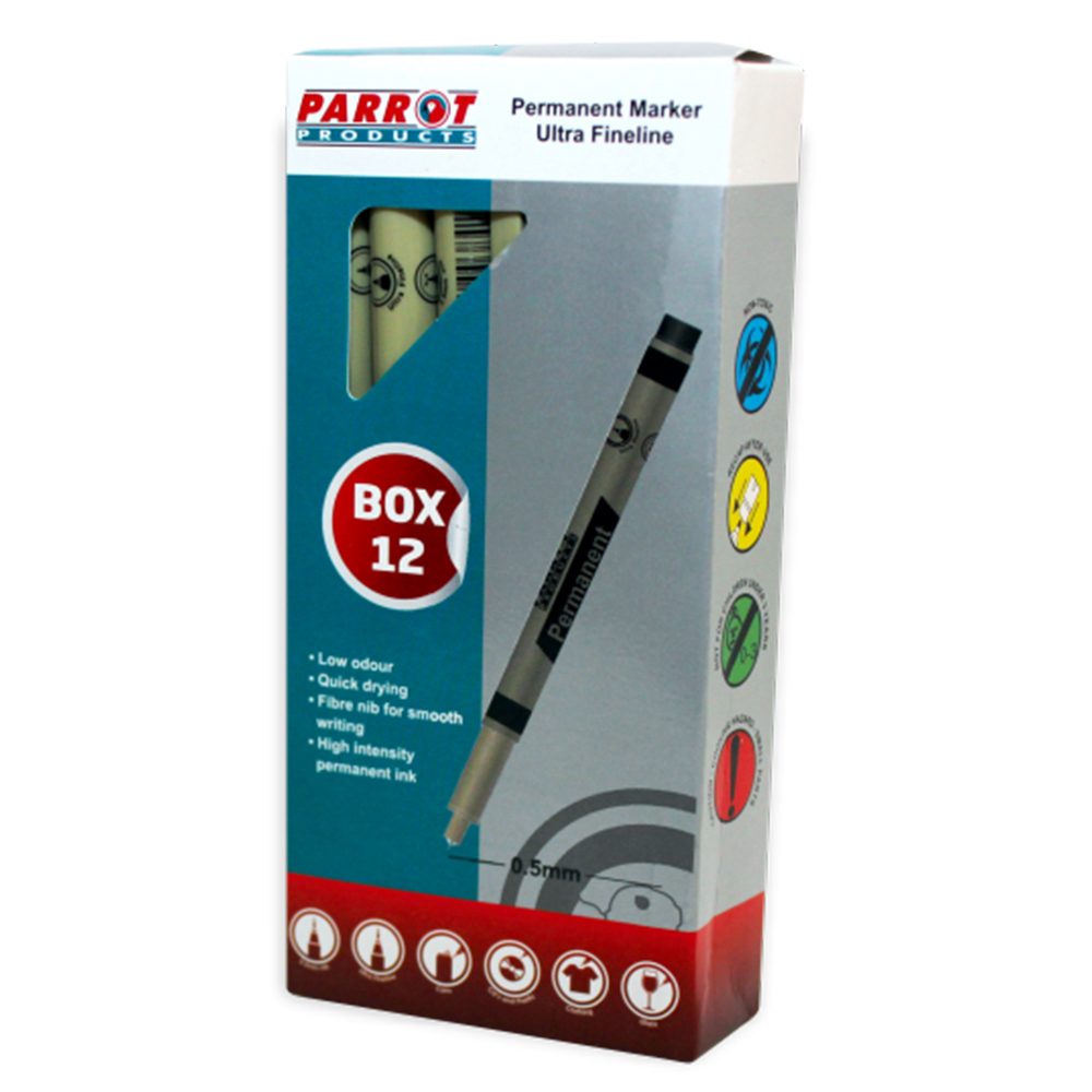 Parrot Products Permanent Markers Ultra Fineliner (Box of 12 - Black)