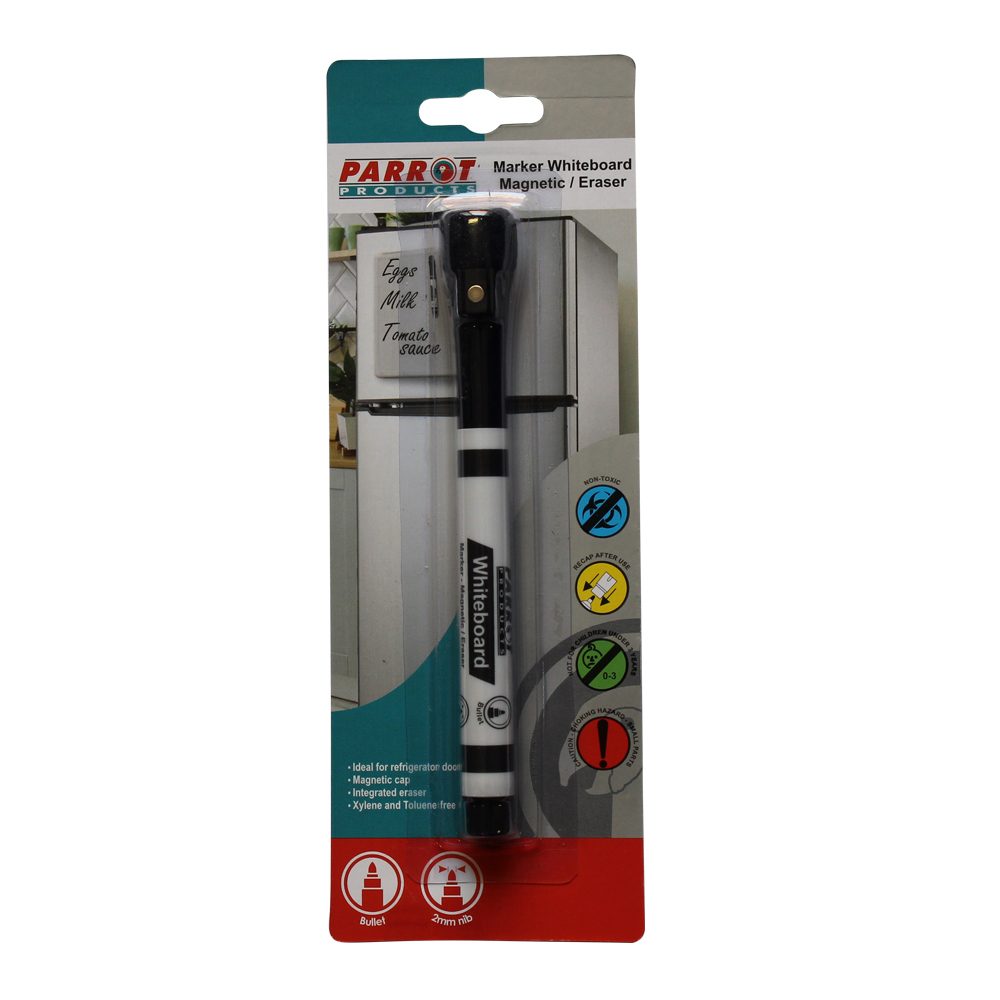 Parrot Products Magnetic Whiteboard Marker with Eraser (Black Single)