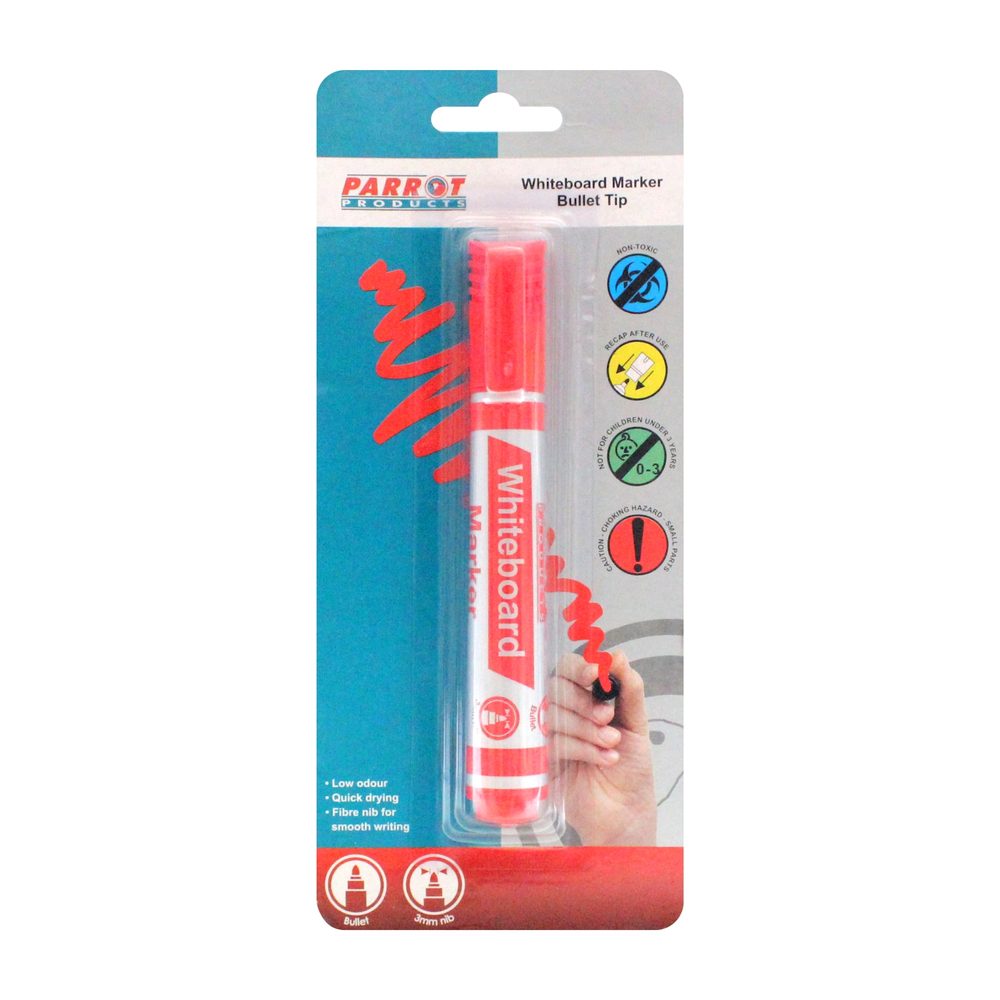 Parrot Products Whiteboard Marker (Bullet Tip - Carded - Red)