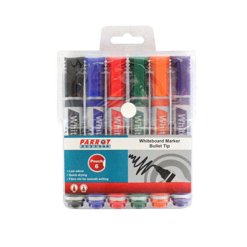 Parrot Products Whiteboard Markers (6 Markers - Bullet Tip - Pouch)
