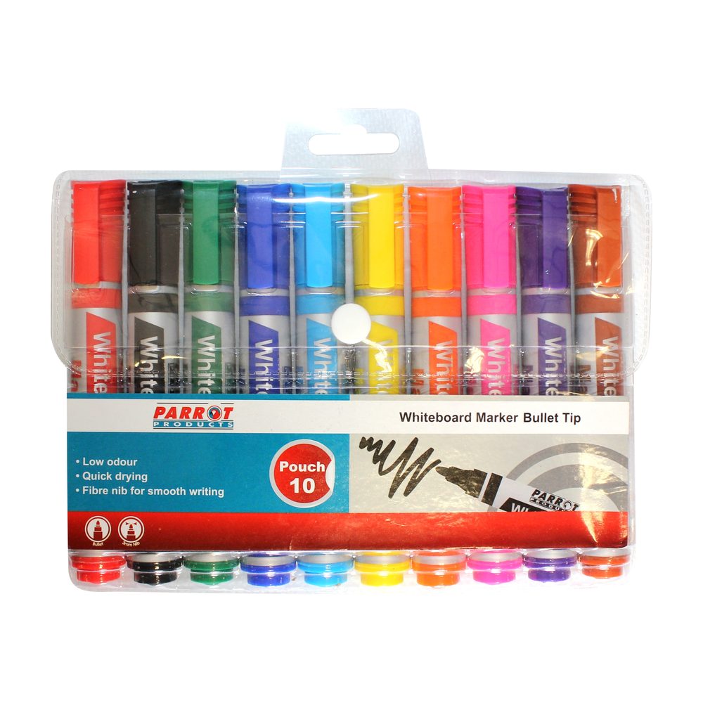 Parrot Products Whiteboard Markers (10 Markers - Bullet Tip)