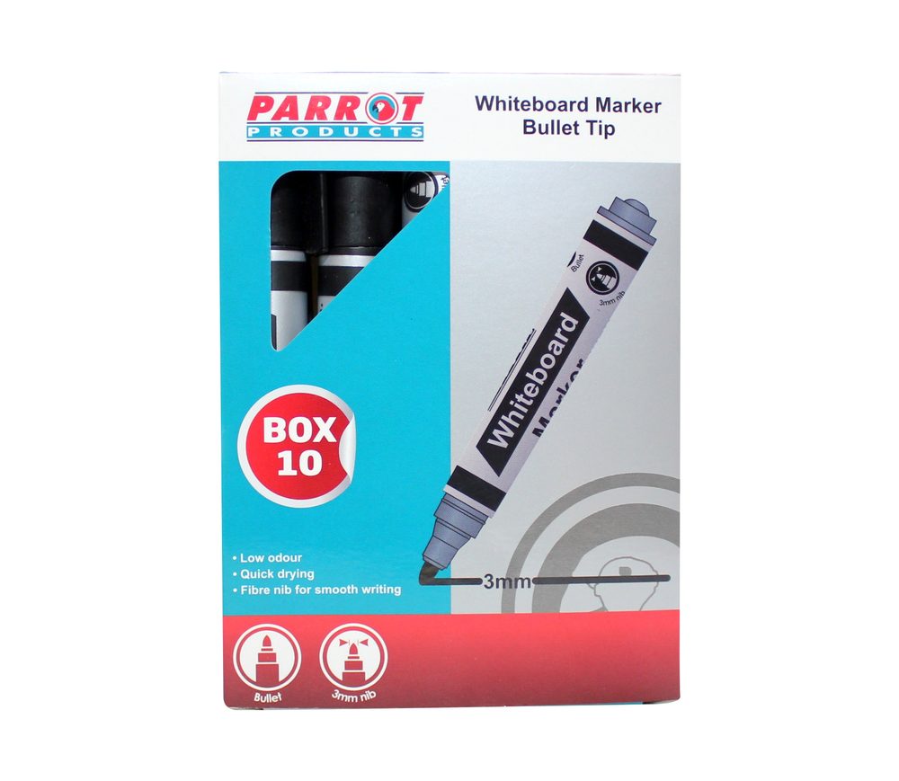 Parrot Products Whiteboard Markers (10 Markers - Bullet Tip - Black)