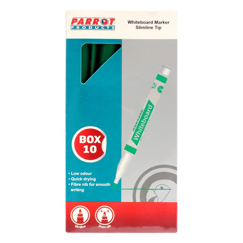 Parrot Products Whiteboard Markers (10 Markers - Slimline Tip - Green)