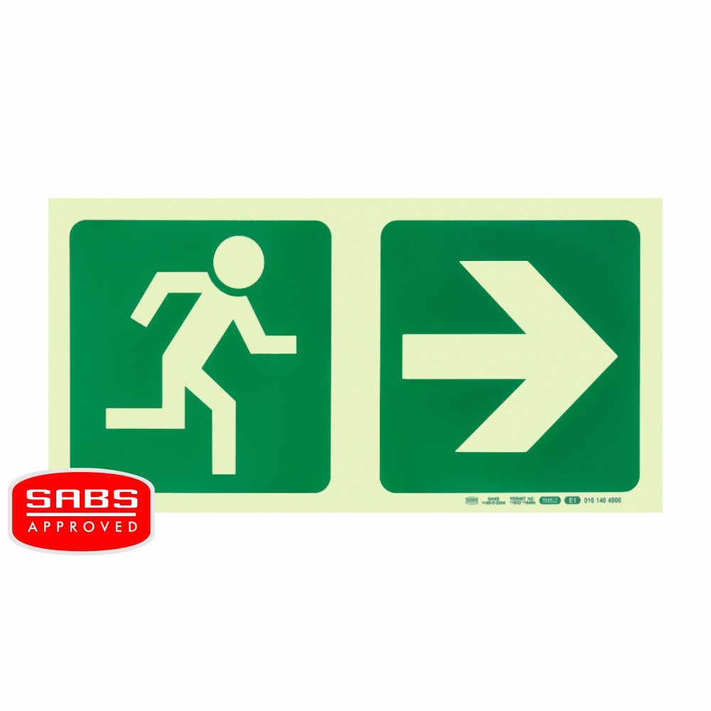 Parrot Products Photoluminescent 190MM Safety Sign - E1-Running Man+Arrow Right