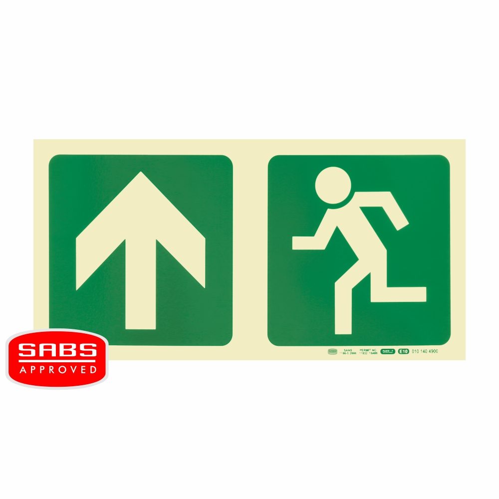 Parrot Products Photoluminescent 190MM Safety Sign - E10-Arrow Up+Running Man