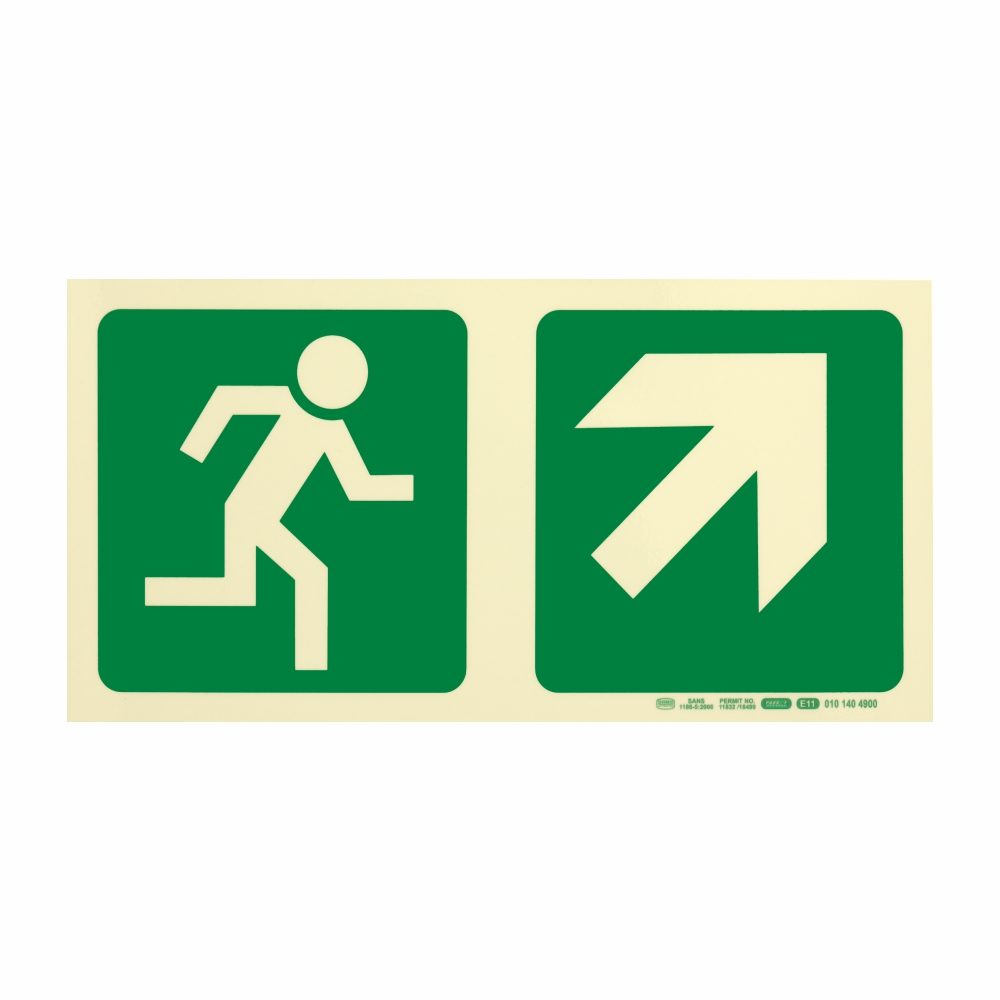 Parrot Products Photoluminescent 190MM Safety Sign - E11-Running Man+Diagonal Arrow Up And Right