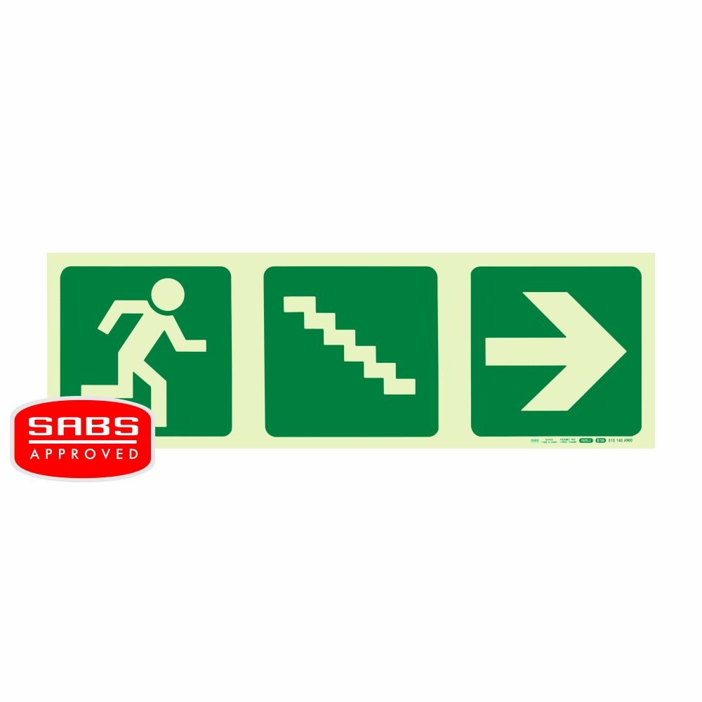 Parrot Products Photoluminescent 190MM Safety Sign - E16-Running Man+Stairs Going Down+Arrow Right