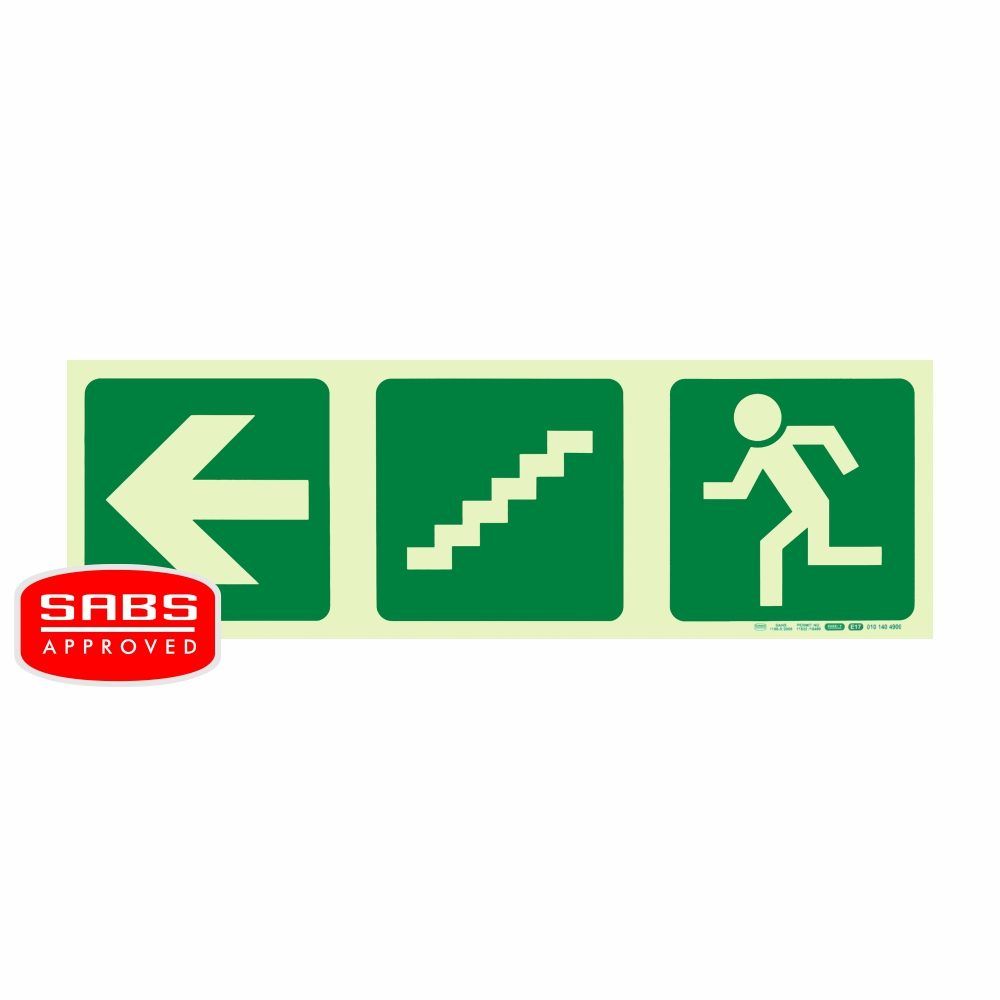 Parrot Products Photoluminescent 190MM Safety Sign - E17-Arrow Left+Stairs Going Down+Running Man
