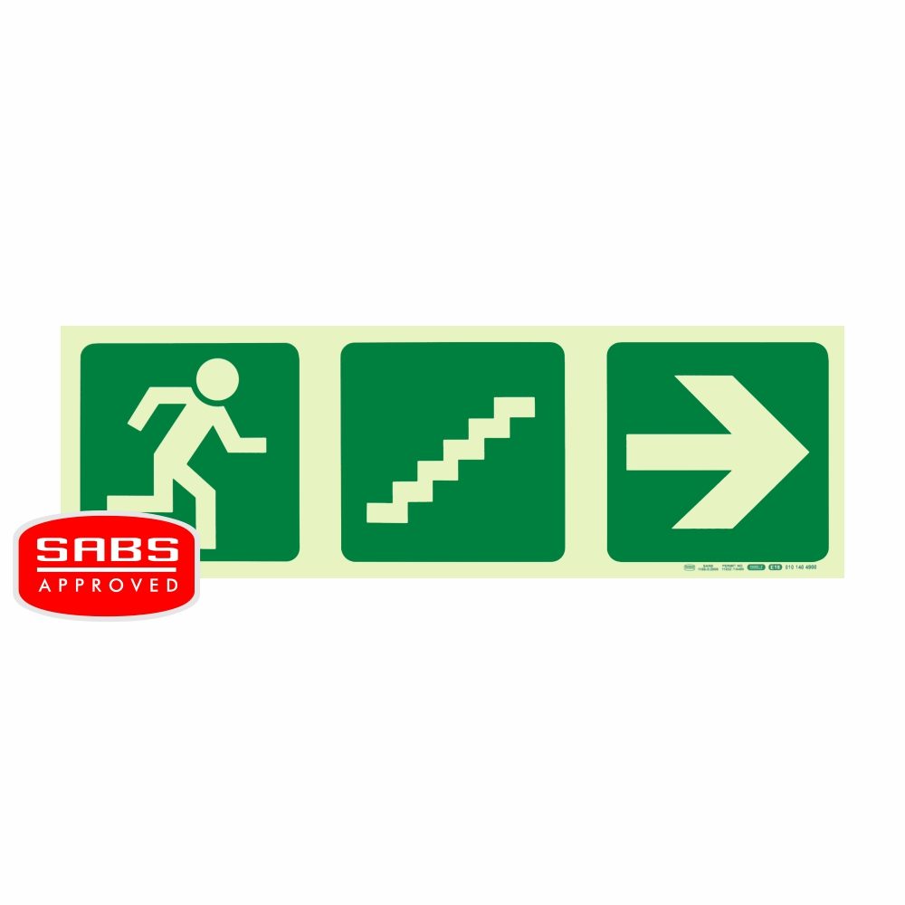 Parrot Products Photoluminescent 190MM Safety Sign - E18-Running Man+Stairs Going Up+Arrow Right