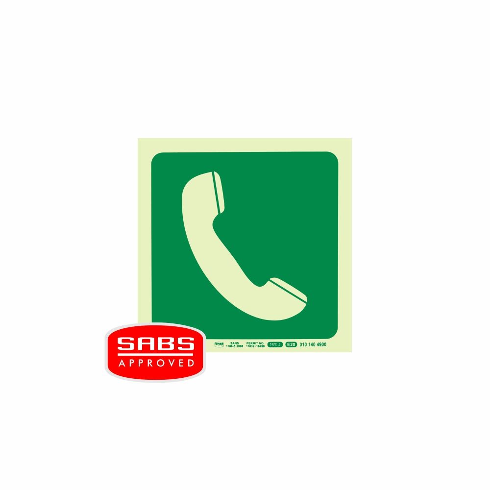 Parrot Products Photoluminescent 190MM Safety Sign - E20-Telephone