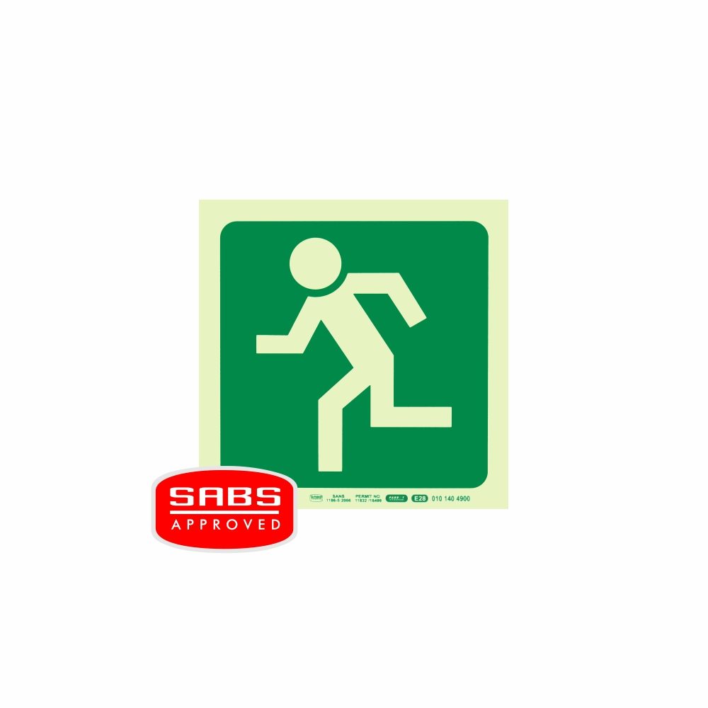 Parrot Products Photoluminescent 190MM Safety Sign - E28-Running Man Facing Left