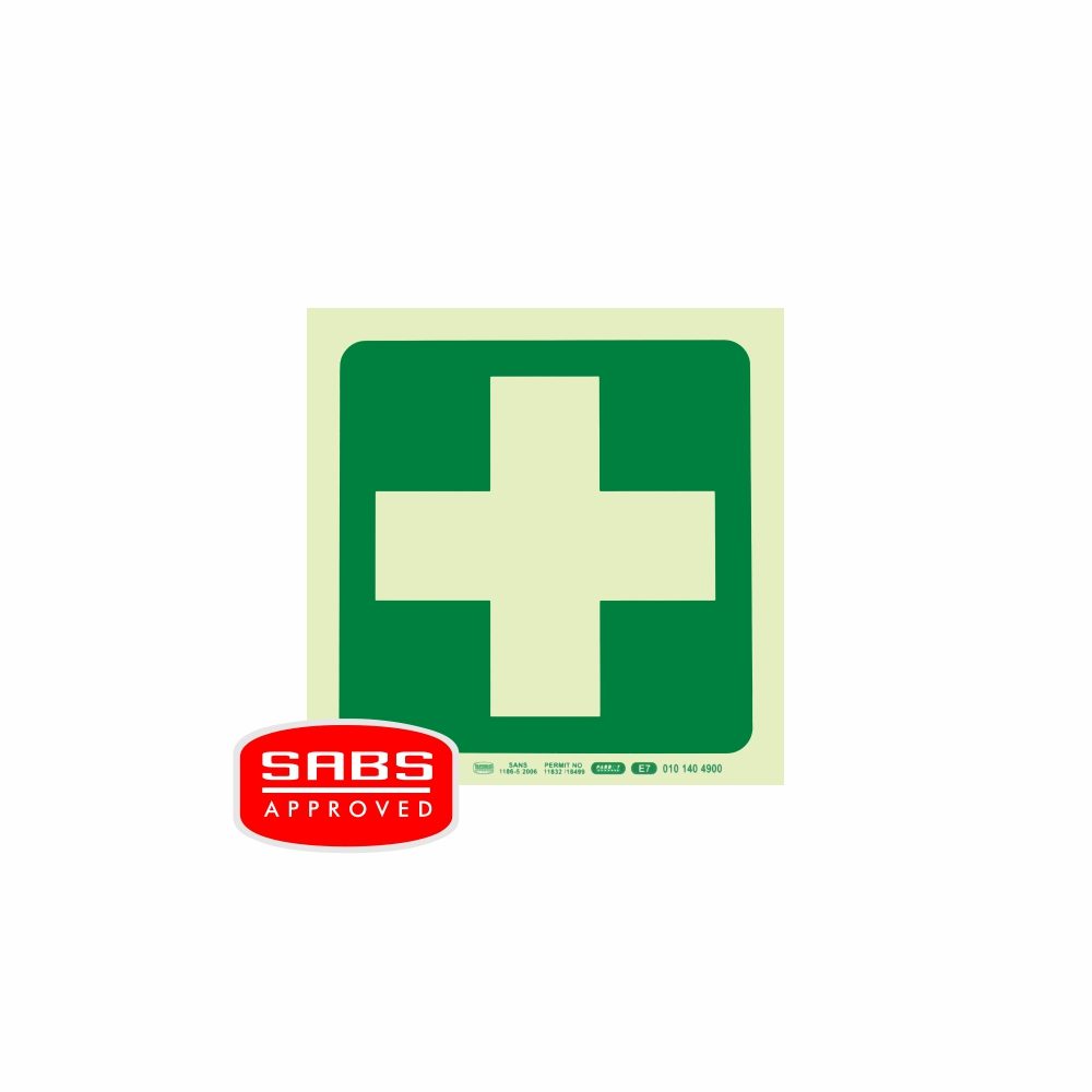 Parrot Products Photoluminescent 190MM Safety Sign - E7-Green Cross