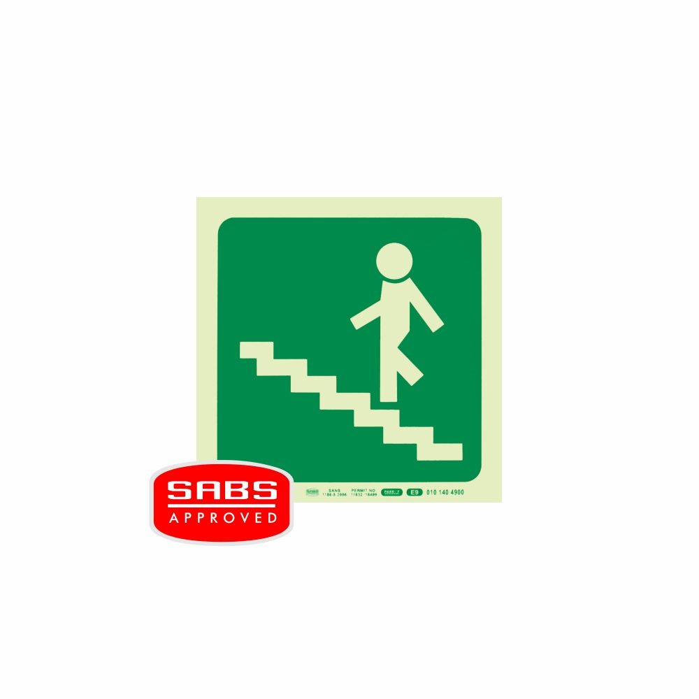 Parrot Products Photoluminscent 190MM Safety Sign - E9-Running Man On Stairs Going Up AND Left