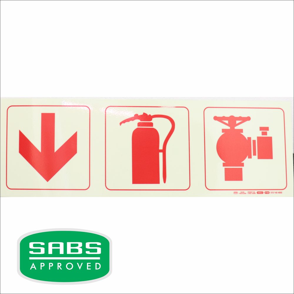Parrot Products Photoluminescent 190mm Safety Sign F10 Arrow Down Fire Extinguisher Fire Hydrant