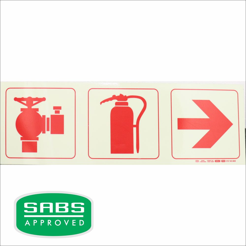 Parrot Products Photoluminescent 190mm Safety Sign F12 Fire Hydrant Fire Extinguisher Arrow Rright