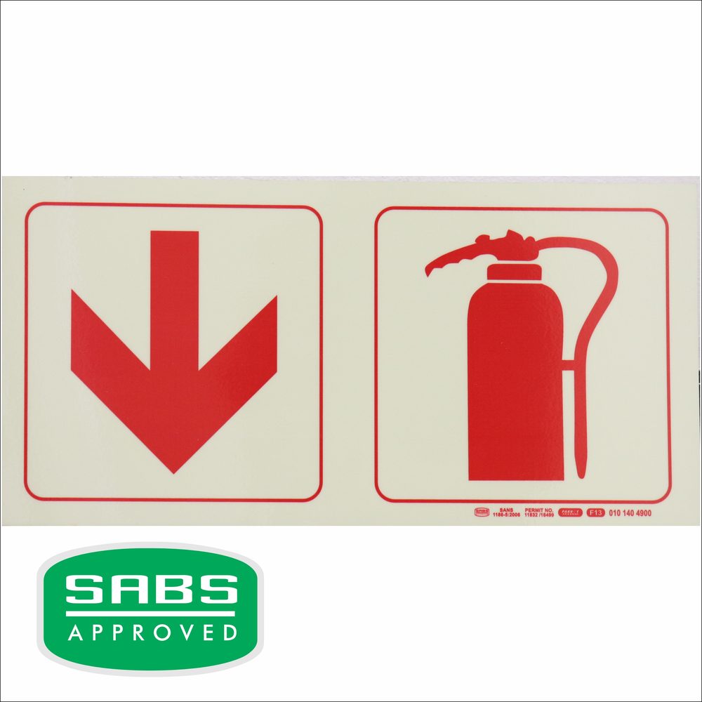 Parrot Products Photoluminescent - 190m Safety Sign F13 Arrow Down Fire Extinguisher