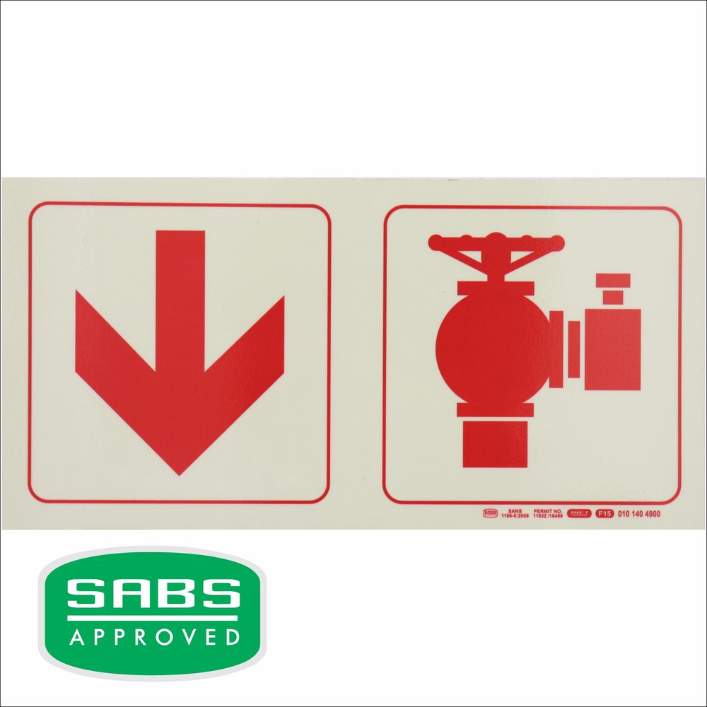 Parrot Products Photoluminescent 190mm Safety Sign F15 Arrow Down Fire Hydrant