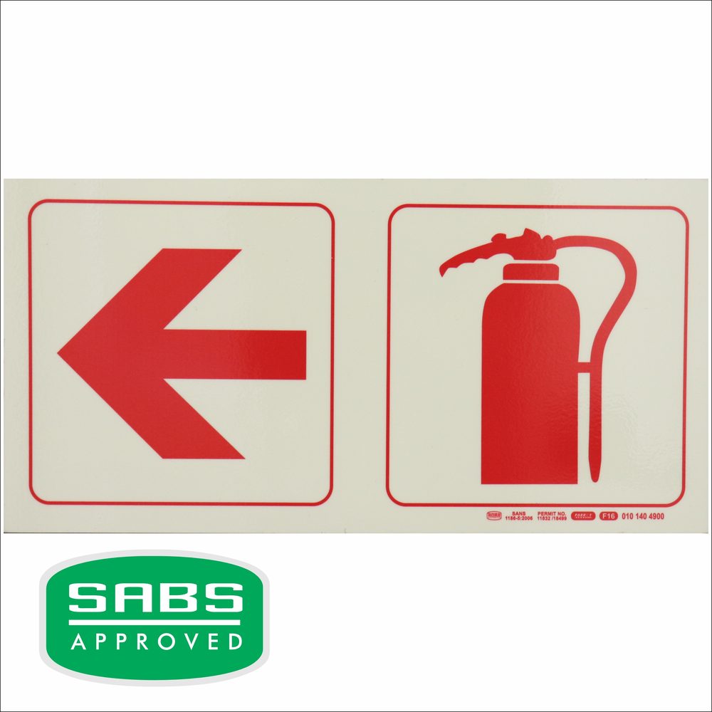 Parrot Products Photoluminescent 190mm Safety Sign F16 Arrow Left Fire Extinguisher