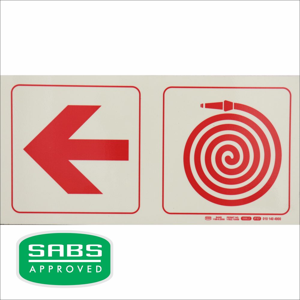 Parrot Products Photoluminescent 190mm Safety Sign F17 Arrow Left Fire Hose Reel