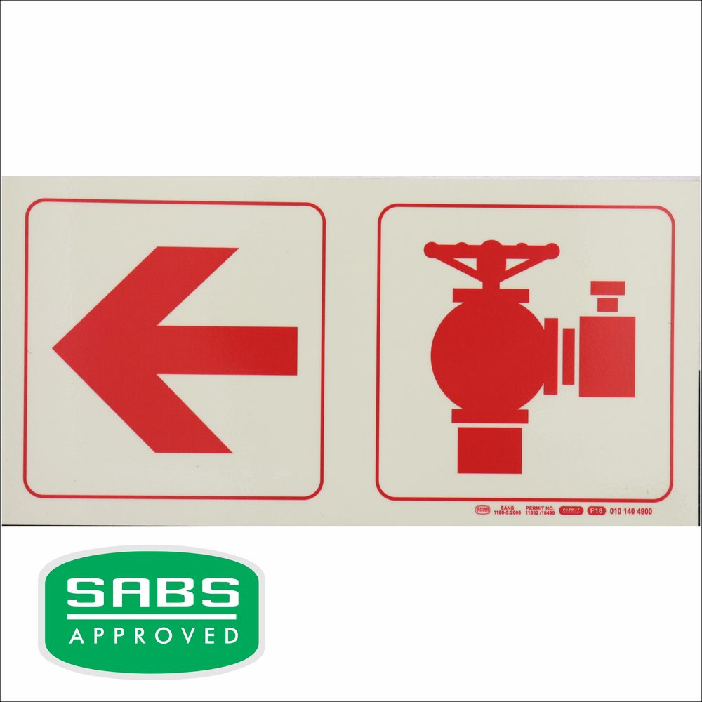 Parrot Products Photoluminescent 190mm Safety Sign F18 Arrow Left Fire Hydrant