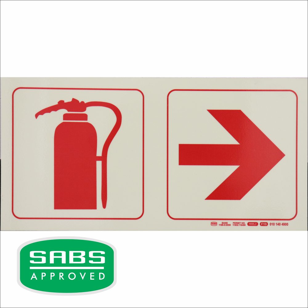 Parrot Products Photoluminescent 190mm Safety Sig F19 Fire Extinguisher Arow Right