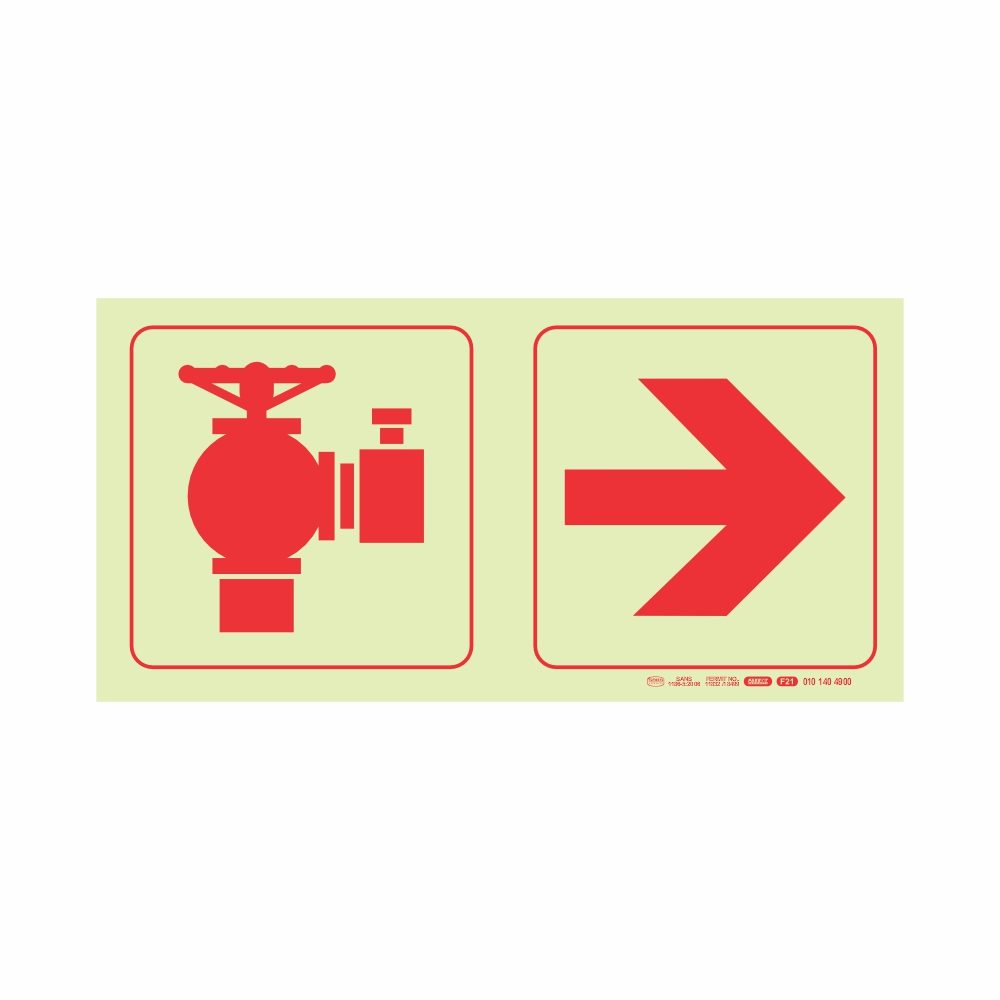 Parrot Products Photoluminescent 190mm Safety Sign Fire Hydrant Arrow Right