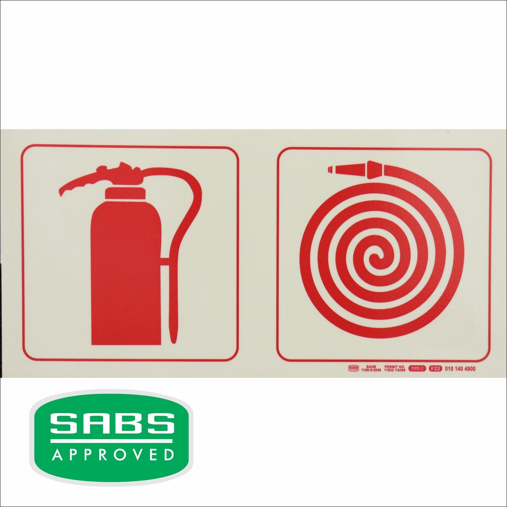 Parrot Products Photoluminescent 190mm Safety Sign F22 Fire Extinguisher Fire Hose Reel