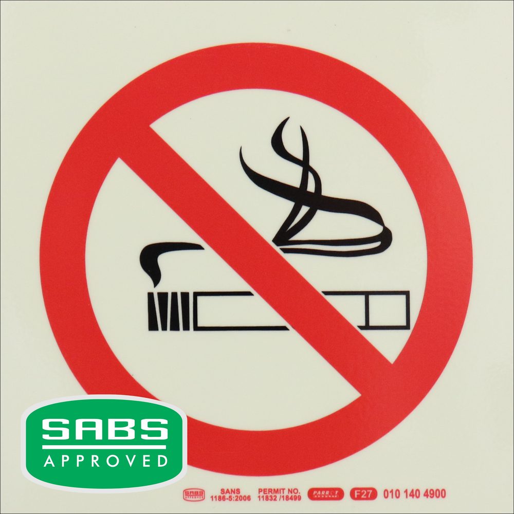 Parrot Products Photoluminescent 190mm Safety Sign F27 No Smoking